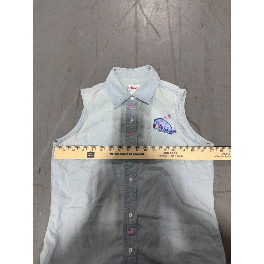 Vintage Disney Store Eeyore Sleeveless Denim Shirt Light Wash Embroidered Small - Picture 2 of 9